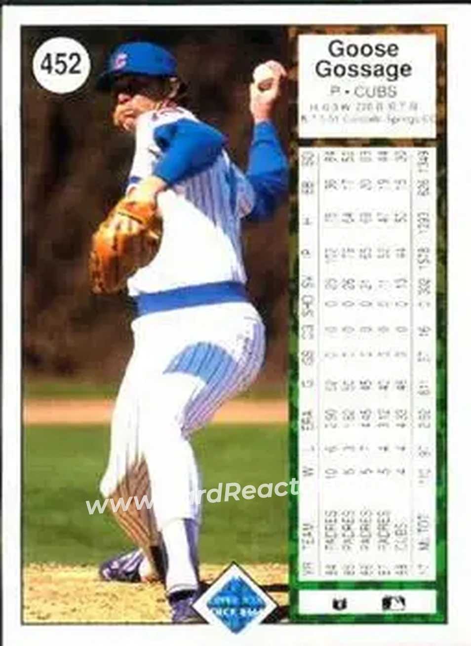1989 Upper Deck #452 - Rich Gossage - Chicago Cubs - Back 1989 Upper Deck #452 - Rich Gossage - Chicago Cubs - Back