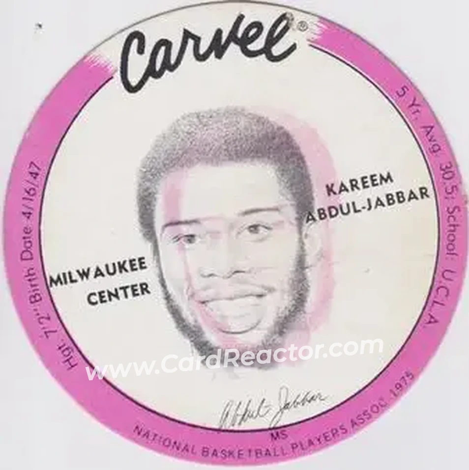 1975 Carvel Discs #NNO - Kareem Abdul-Jabbar - Milwaukee Bucks - Front 1975 Carvel Discs #NNO - Kareem Abdul-Jabbar - Milwaukee Bucks - Front