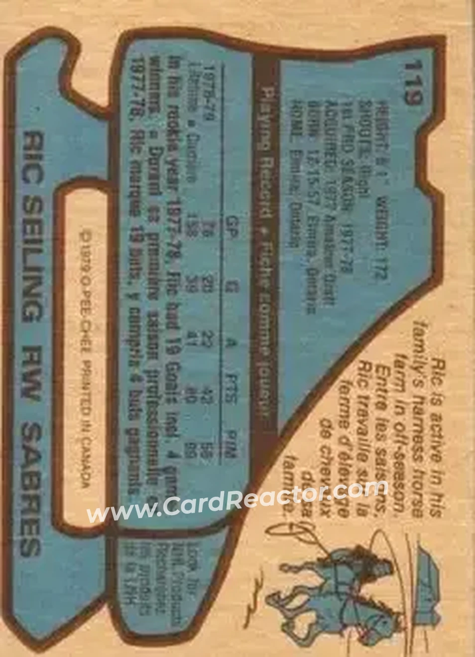 1979-80 O-Pee-Chee #119 - Ric Seiling - Buffalo Sabres - Back 1979-80 O-Pee-Chee #119 - Ric Seiling - Buffalo Sabres - Back