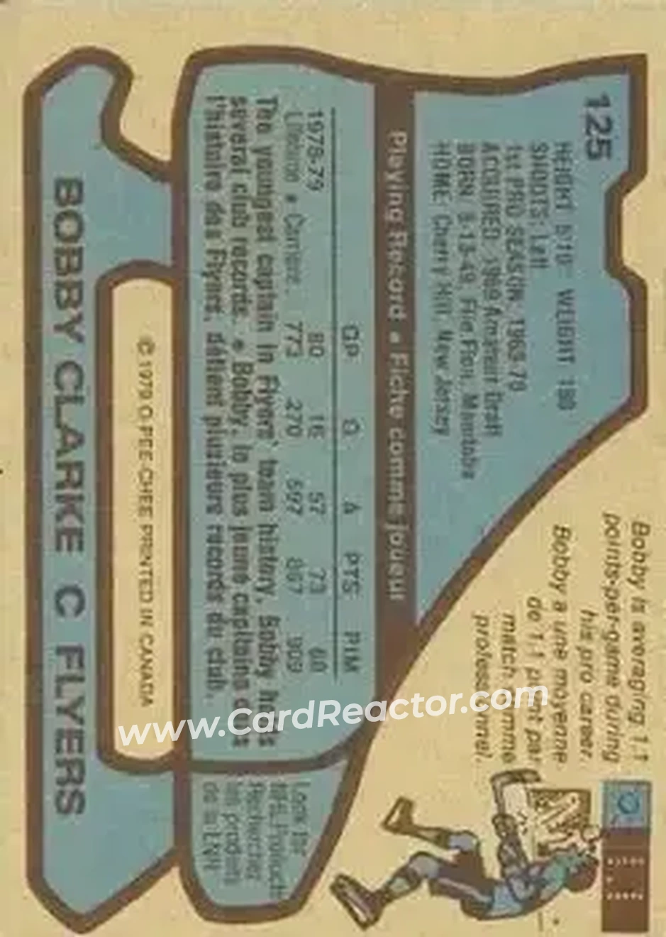 1979-80 O-Pee-Chee #125 - Bob Clarke - Philadelphia Flyers - Back