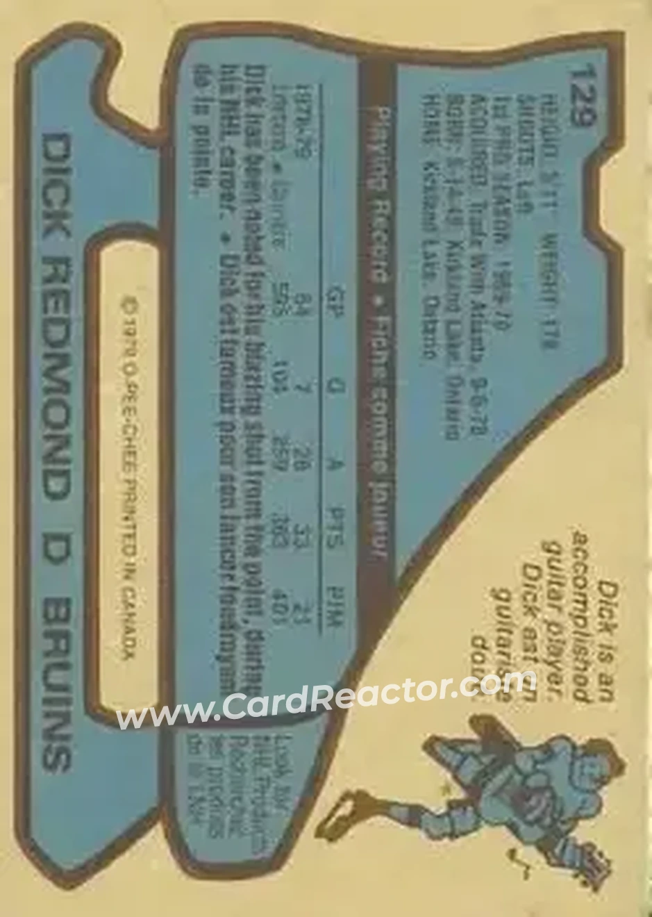 1979-80 O-Pee-Chee #129 - Dick Redmond - Boston Bruins - Back 1979-80 O-Pee-Chee #129 - Dick Redmond - Boston Bruins - Back