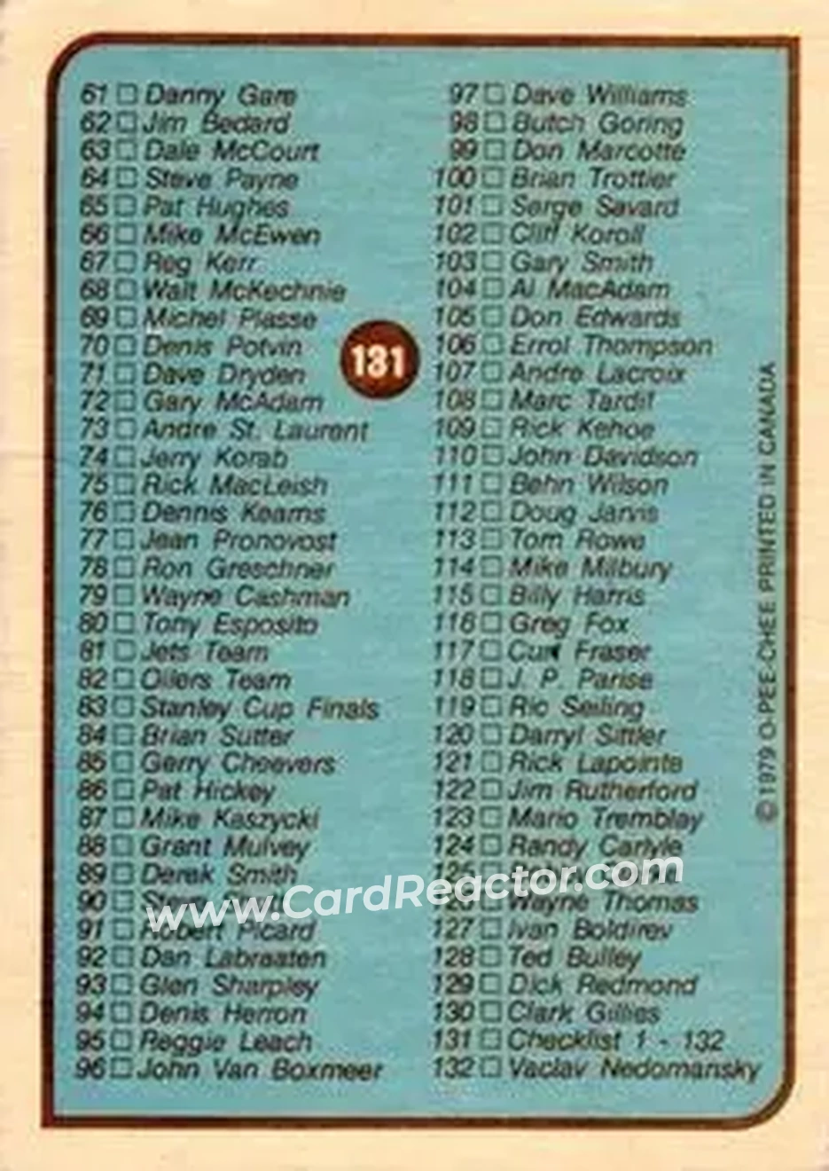 1979-80 O-Pee-Chee #131 - Card #131 - Back