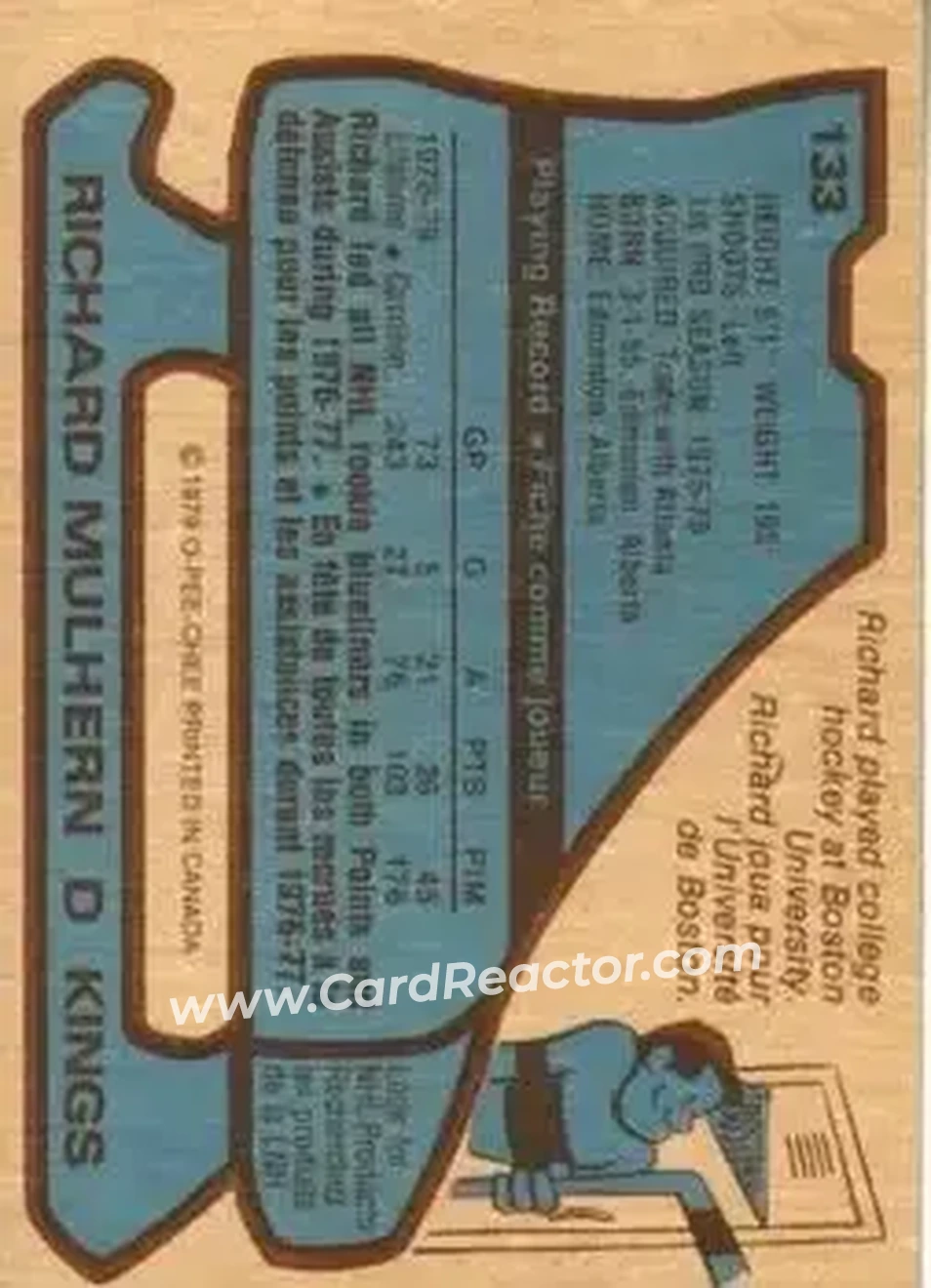1979-80 O-Pee-Chee #133 - Richard Mulhern - Los Angeles Kings - Back
