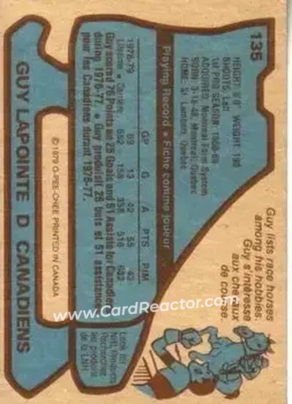 1979-80 O-Pee-Chee #135 - Guy Lapointe - Montreal Canadiens - Back 1979-80 O-Pee-Chee #135 - Guy Lapointe - Montreal Canadiens - Back