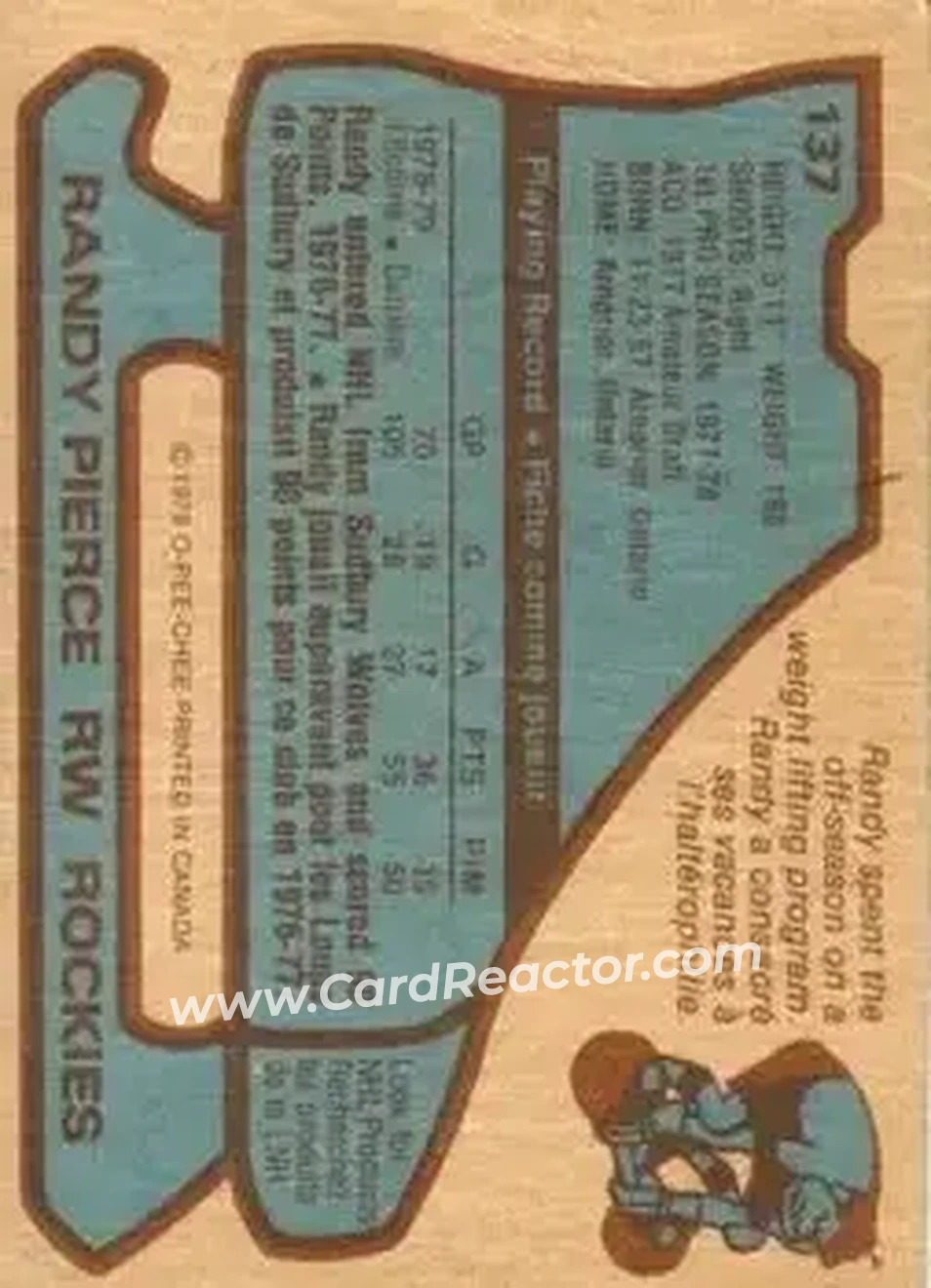 1979-80 O-Pee-Chee #137 - Randy Pierce - Colorado Rockies - Back