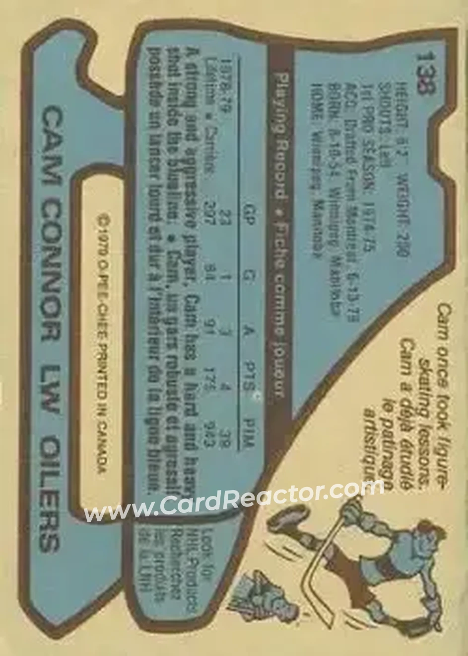 1979-80 O-Pee-Chee #138 - Cam Connor - Edmonton Oilers - Back