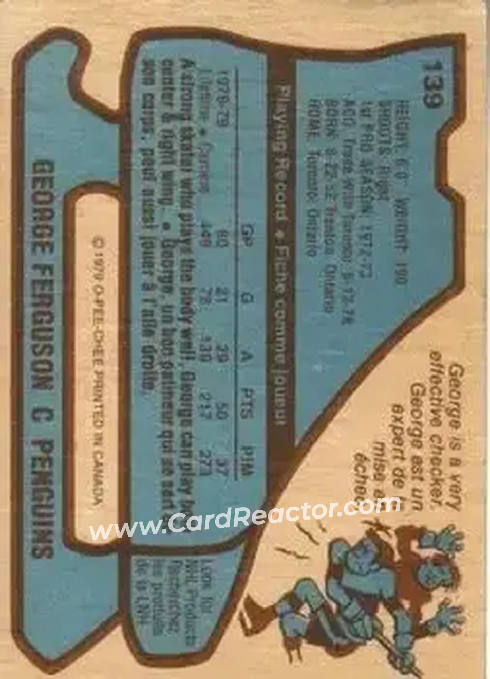 1979-80 O-Pee-Chee #139 - George Ferguson - Pittsburgh Penguins - Back