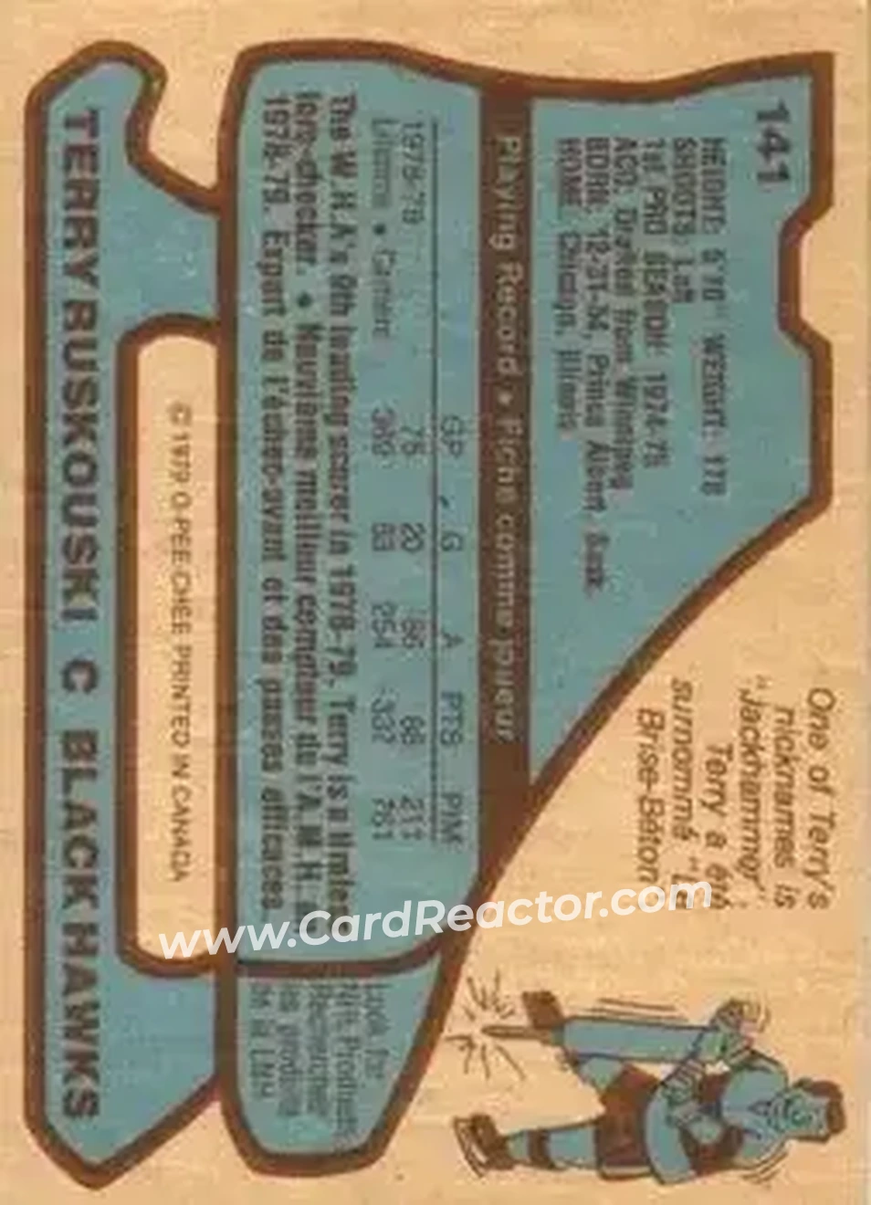 1979-80 O-Pee-Chee #141 - Terry Ruskowski - Chicago Blackhawks - Back 1979-80 O-Pee-Chee #141 - Terry Ruskowski - Chicago Blackhawks - Back