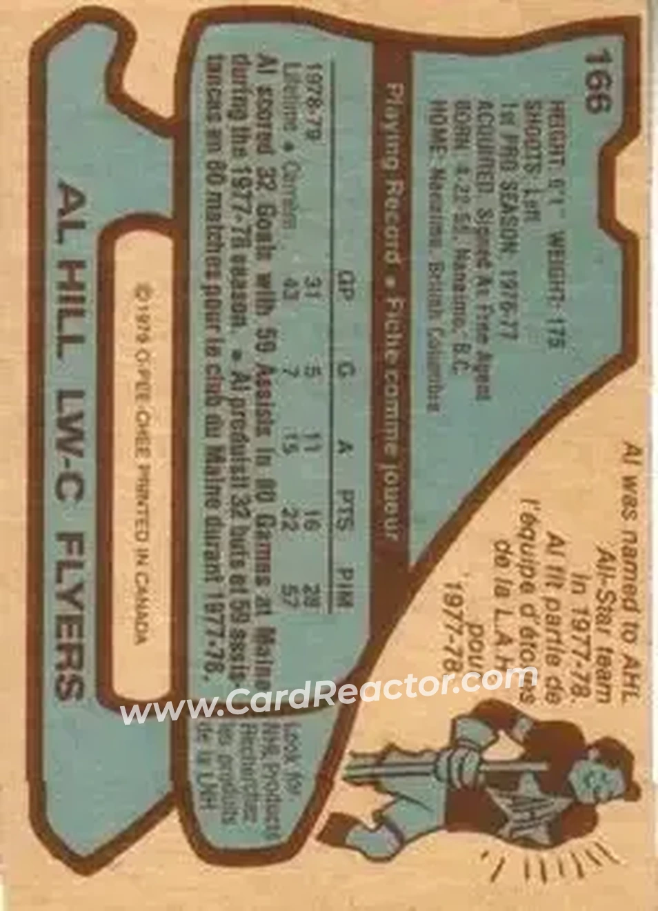1979-80 O-Pee-Chee #166 - Al Hill - Philadelphia Flyers - Back
