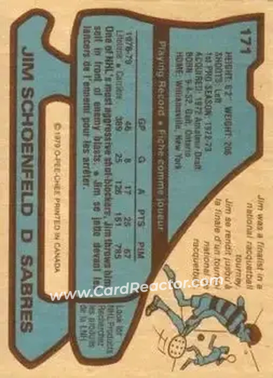 1979-80 O-Pee-Chee #171 - Jim Schoenfeld - Buffalo Sabres - Back