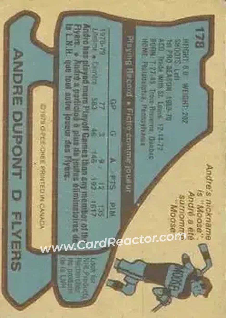 1979-80 O-Pee-Chee #178 - Andre Dupont - Philadelphia Flyers - Back