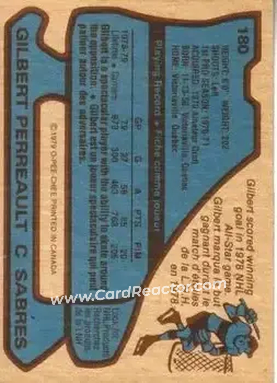 1979-80 O-Pee-Chee #180 - Gil Perreault - Buffalo Sabres - Back