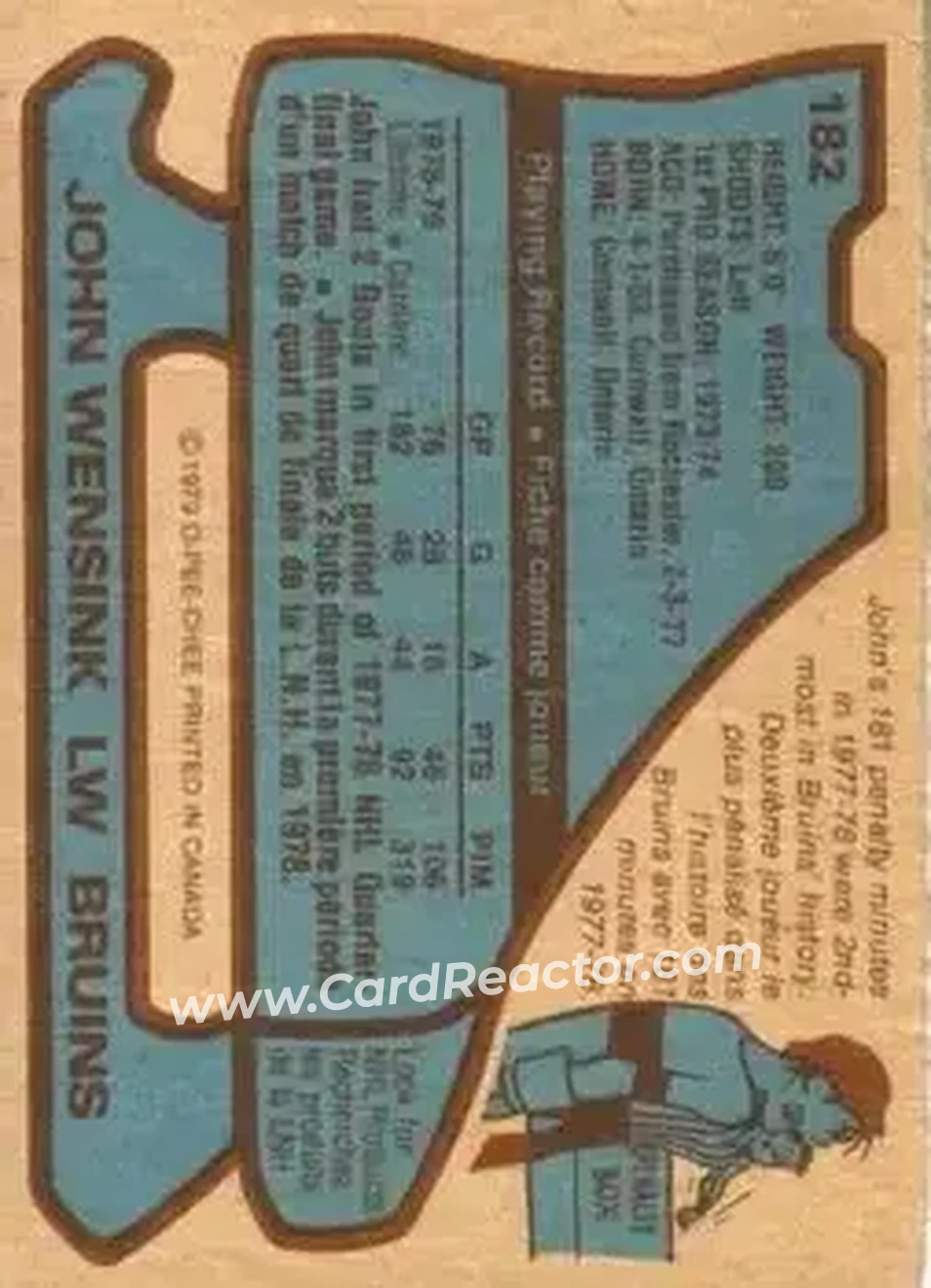 1979-80 O-Pee-Chee #182 - John Wensink - Boston Bruins - Back
