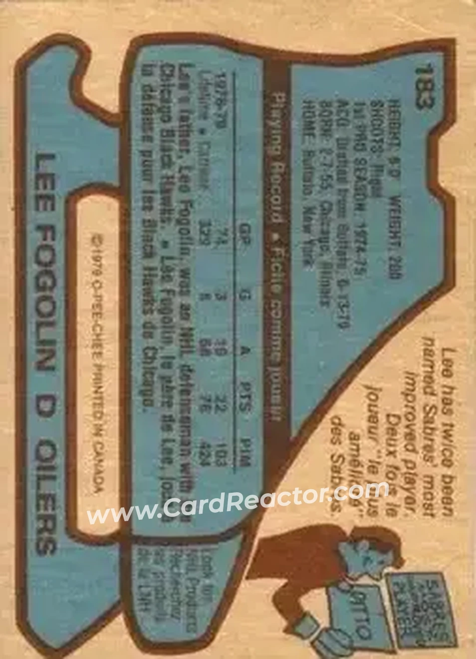 1979-80 O-Pee-Chee #183 - Lee Fogolin - Edmonton Oilers - Back