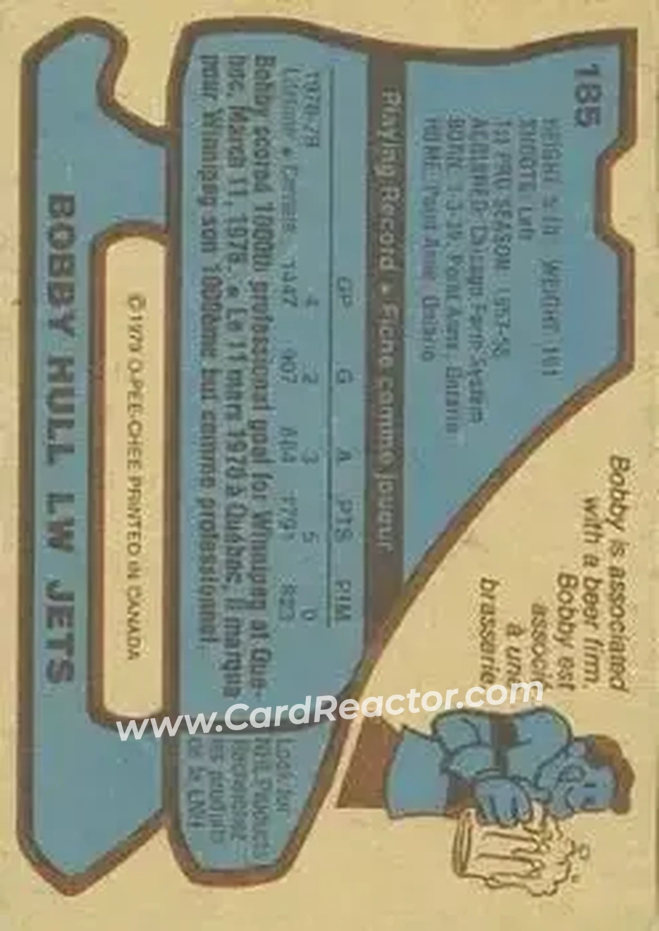 1979-80 O-Pee-Chee #185 - Bobby Hull - Winnipeg Jets - Back 1979-80 O-Pee-Chee #185 - Bobby Hull - Winnipeg Jets - Back