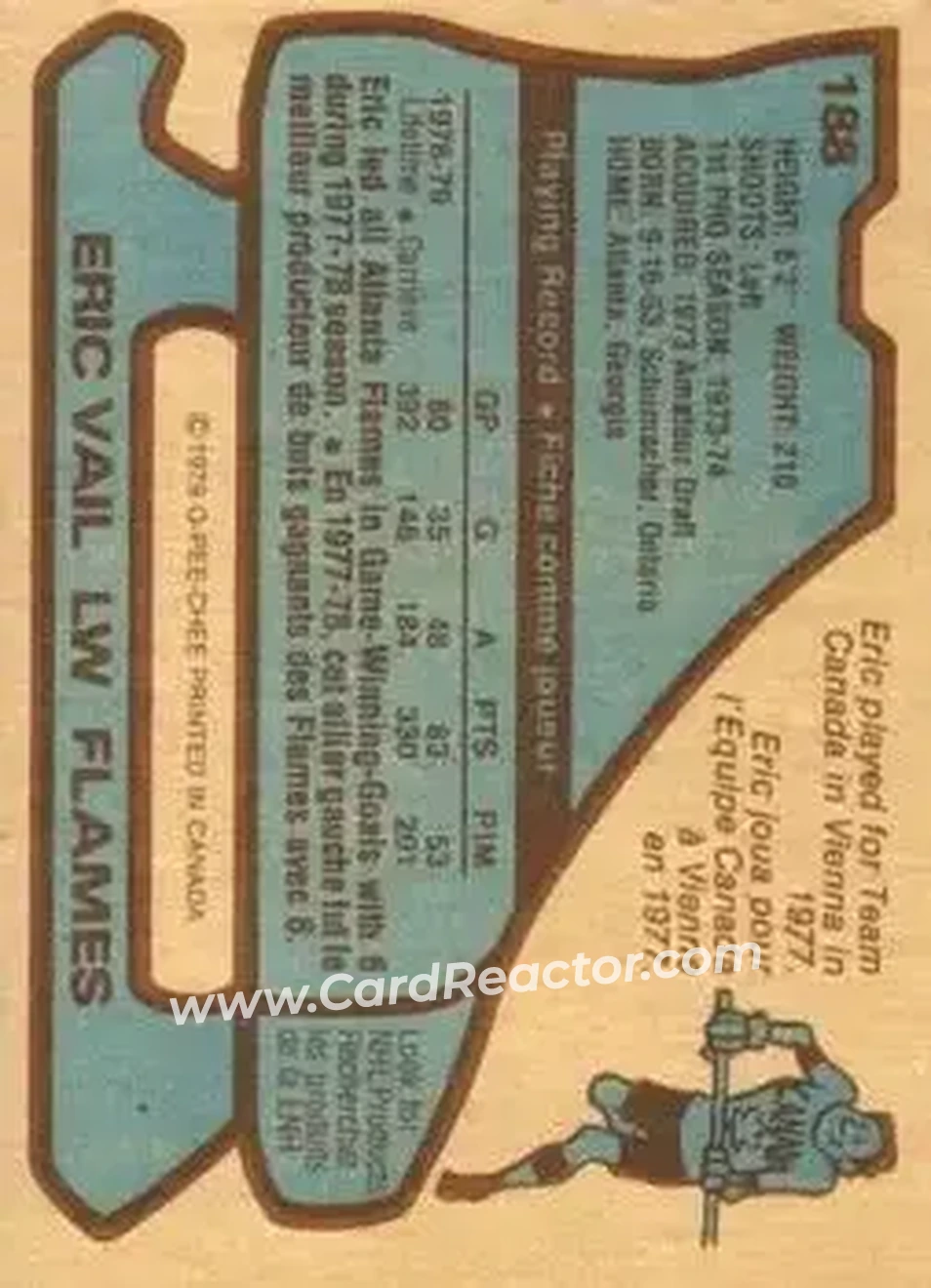 1979-80 O-Pee-Chee #188 - Eric Vail - Atlanta Flames - Back 1979-80 O-Pee-Chee #188 - Eric Vail - Atlanta Flames - Back