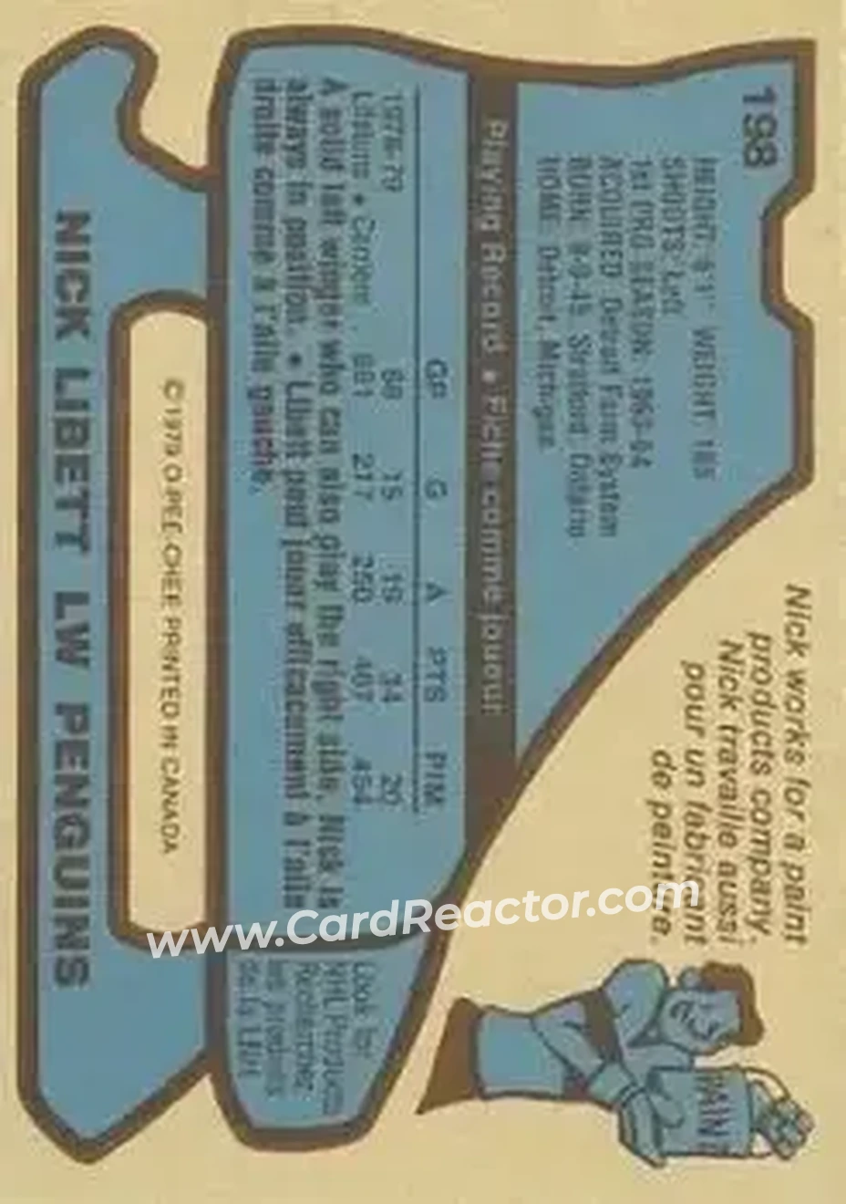 1979-80 O-Pee-Chee #198 - Nick Libett - Pittsburgh Penguins - Back 1979-80 O-Pee-Chee #198 - Nick Libett - Pittsburgh Penguins - Back