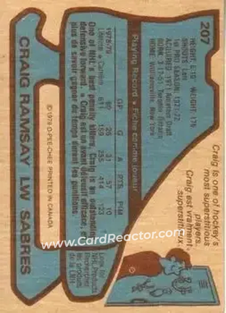 1979-80 O-Pee-Chee #207 - Craig Ramsay - Buffalo Sabres - Back
