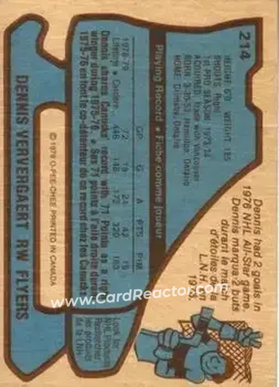 1979-80 O-Pee-Chee #214 - Dennis Ververgaert - Philadelphia Flyers - Back
