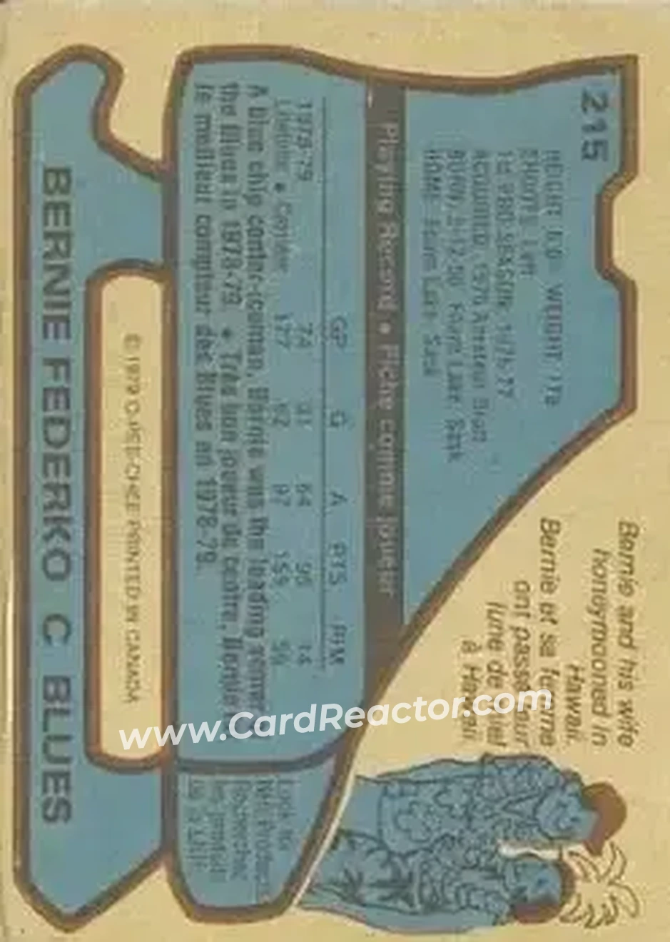 1979-80 O-Pee-Chee #215 - Bernie Federko - St. Louis Blues - Back
