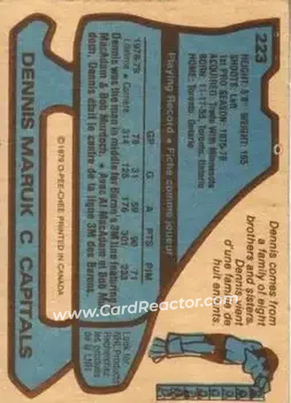 1979-80 O-Pee-Chee #223 - Dennis Maruk - Washington Capitals - Back