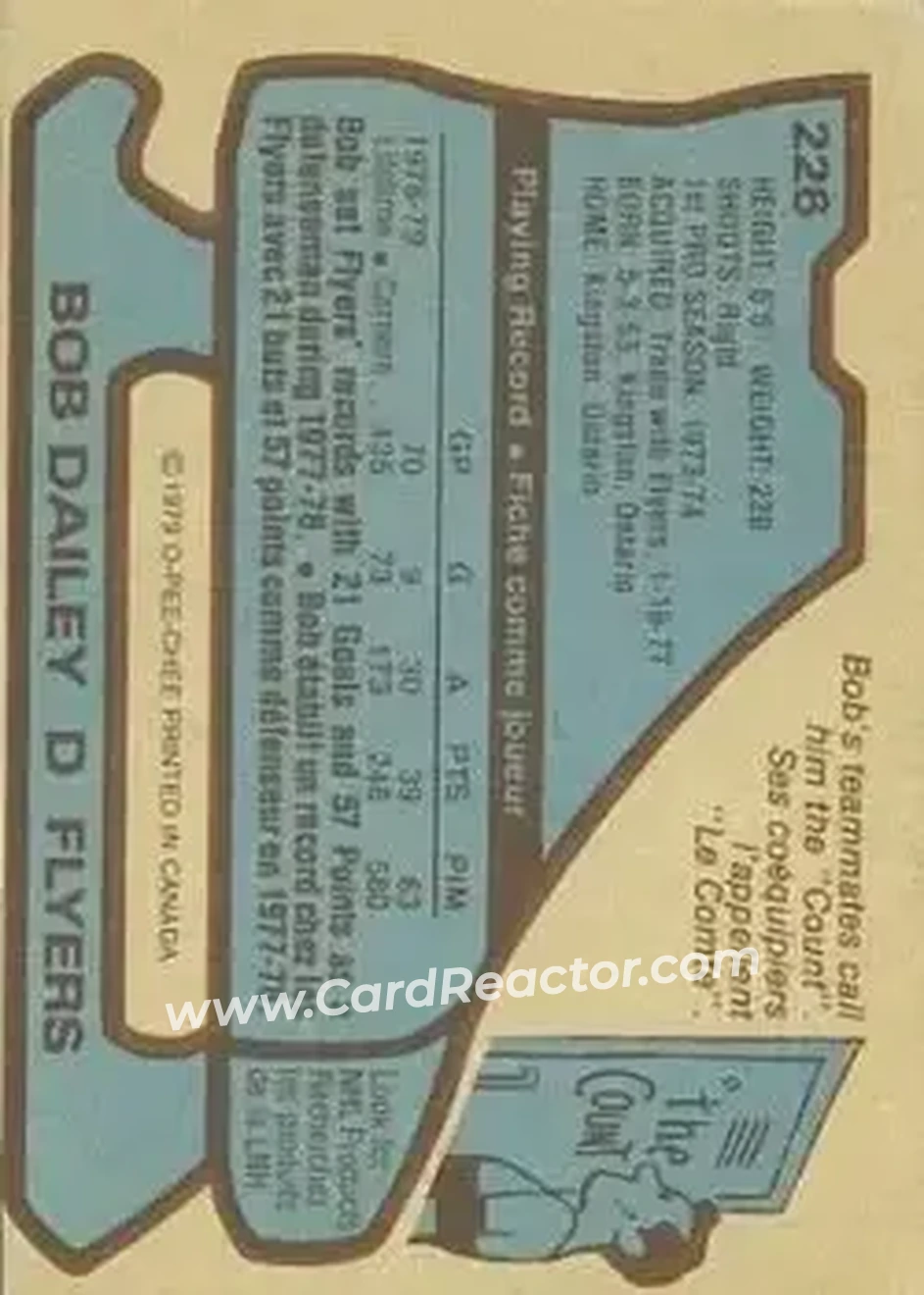 1979-80 O-Pee-Chee #226 - Bob Dailey - Philadelphia Flyers - Back 1979-80 O-Pee-Chee #226 - Bob Dailey - Philadelphia Flyers - Back