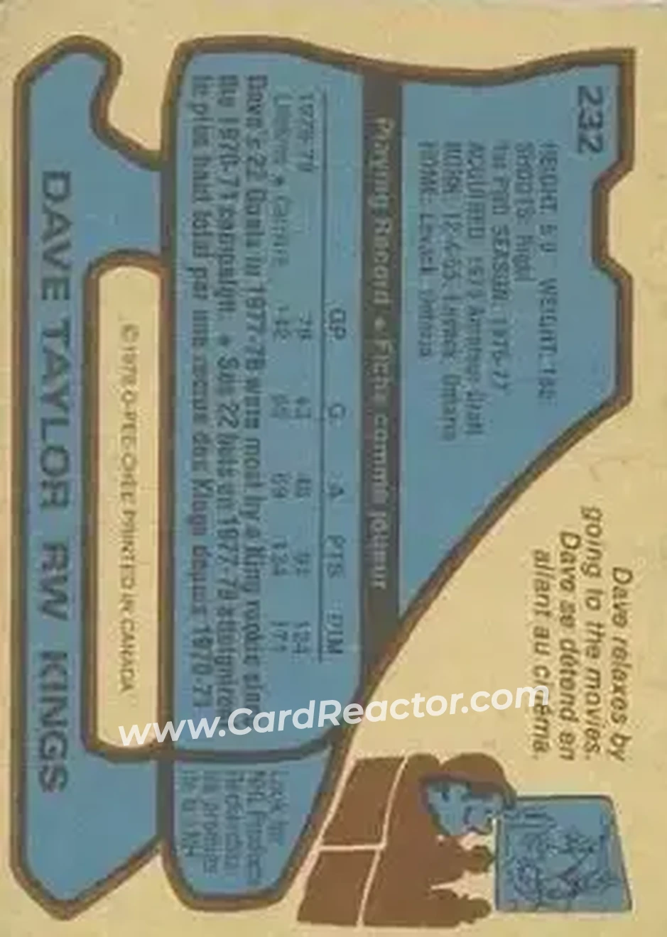 1979-80 O-Pee-Chee #232 - Dave Taylor - Los Angeles Kings - Back