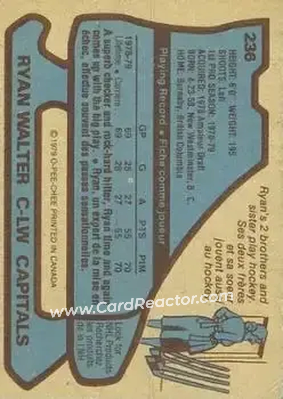 1979-80 O-Pee-Chee #236 - Ryan Walter - Washington Capitals - Back