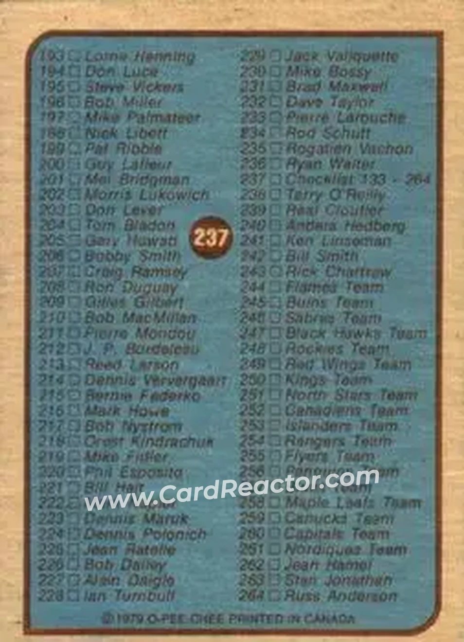 1979-80 O-Pee-Chee #237 - Card #237 - Back