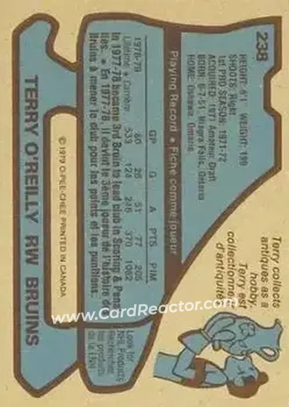 1979-80 O-Pee-Chee #238 - Terry O'Reilly - Boston Bruins - Back 1979-80 O-Pee-Chee #238 - Terry O'Reilly - Boston Bruins - Back