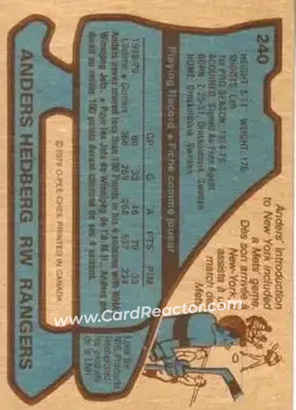 1979-80 O-Pee-Chee #240 - Anders Hedberg - New York Rangers - Back 1979-80 O-Pee-Chee #240 - Anders Hedberg - New York Rangers - Back