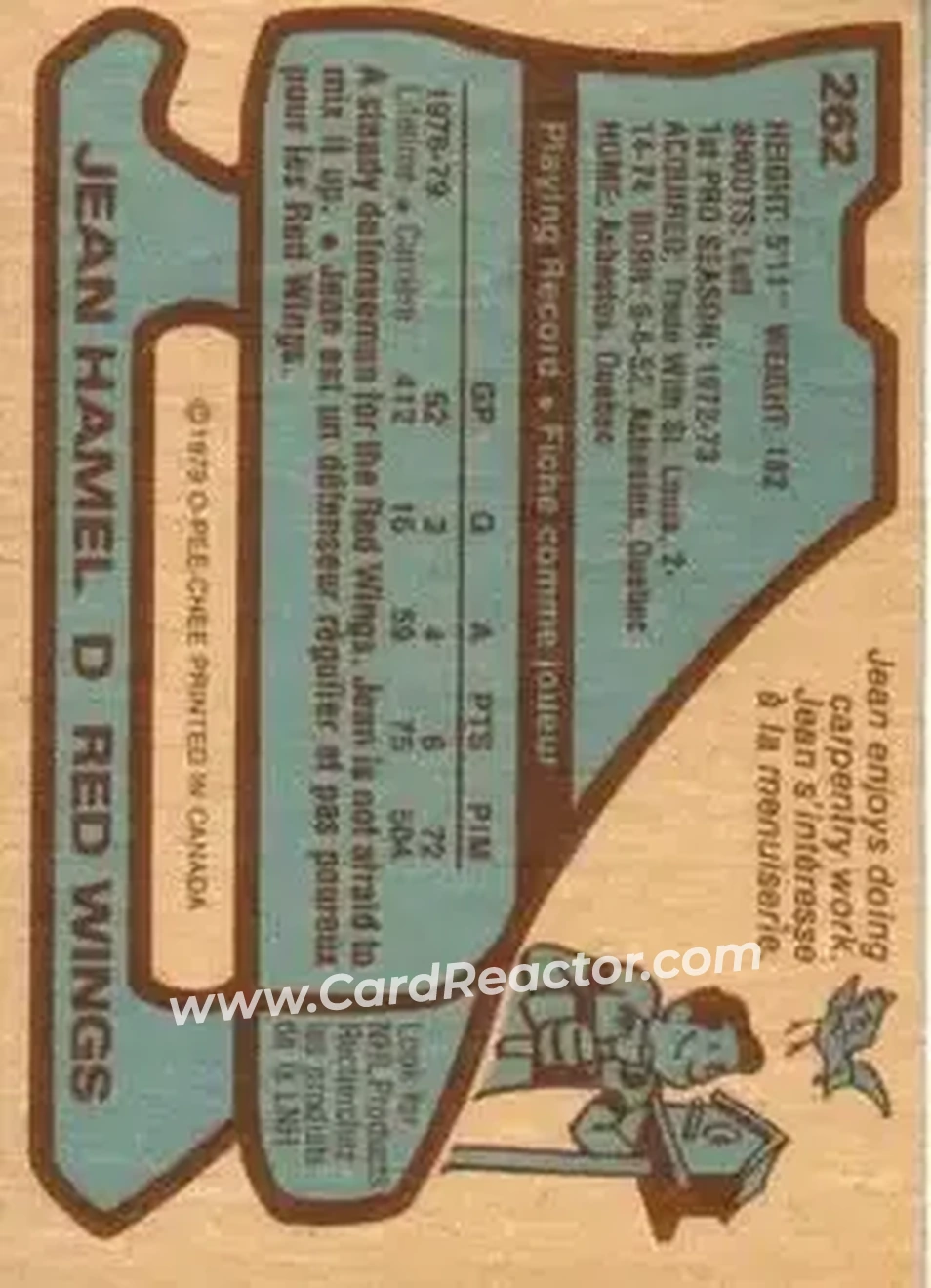 1979-80 O-Pee-Chee #262 - Jean Hamel - Detroit Red Wings - Back