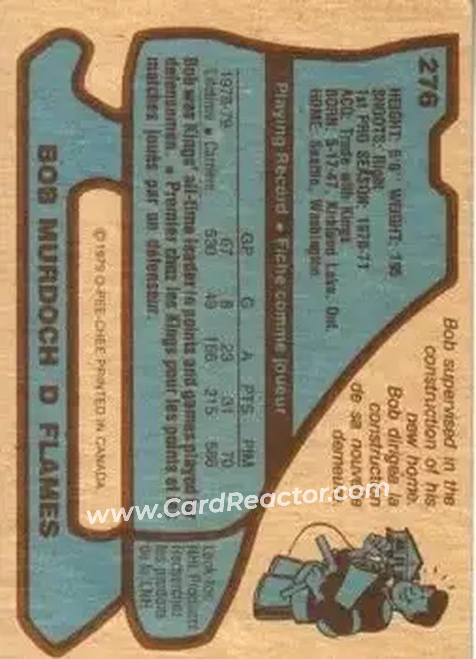 1979-80 O-Pee-Chee #276 - Bob Murdoch - Atlanta Flames - Back