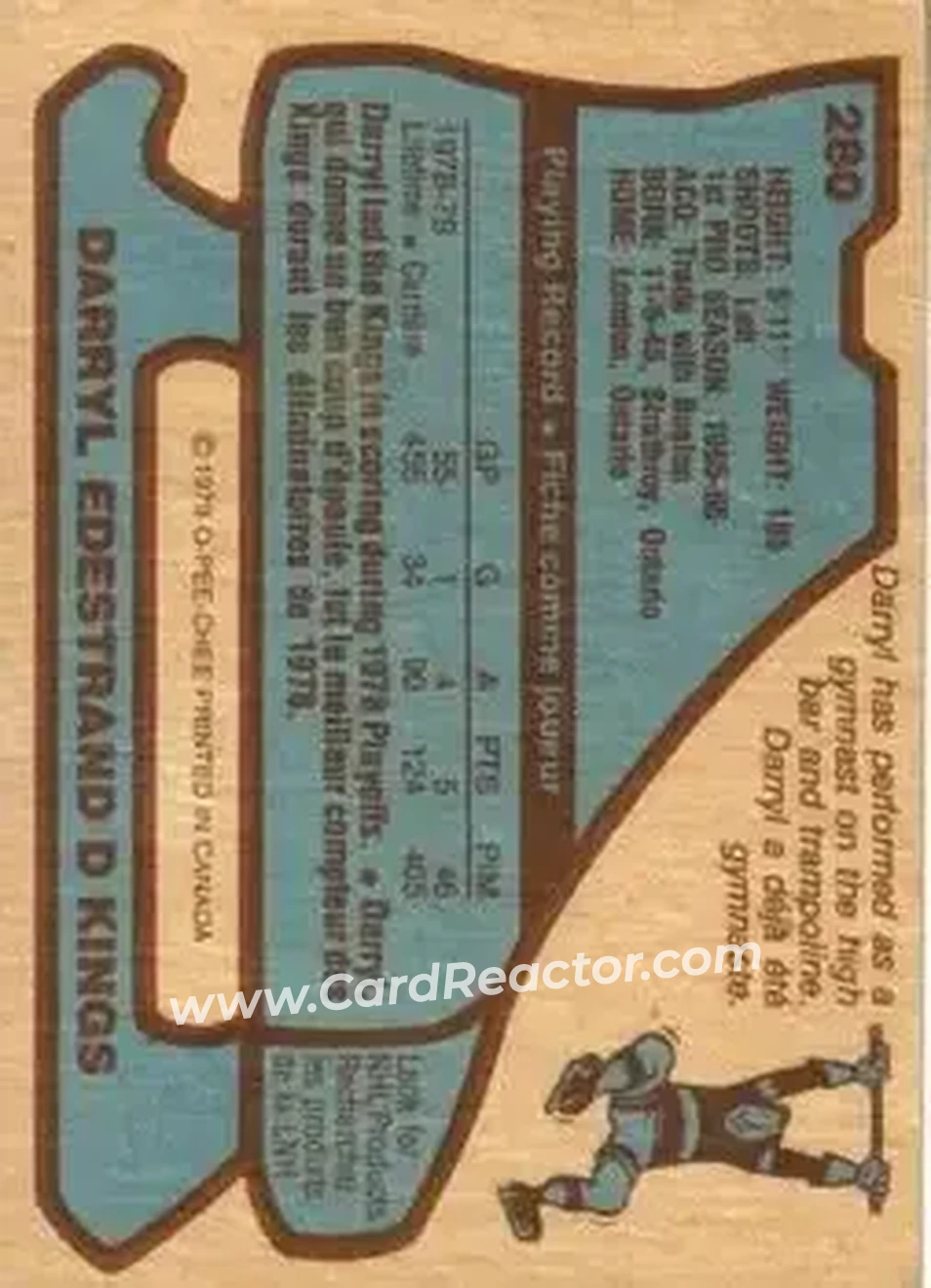 1979-80 O-Pee-Chee #280 - Darryl Edestrand - Los Angeles Kings - Back