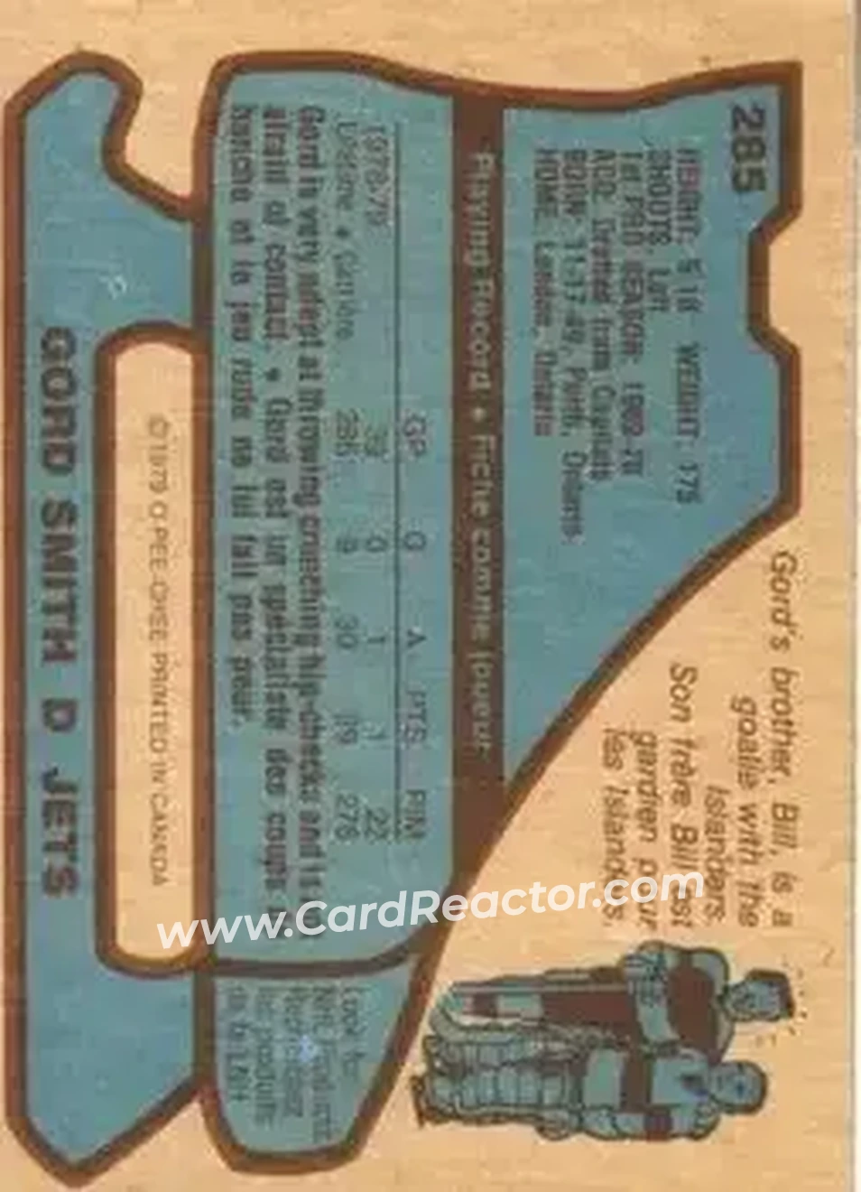 1979-80 O-Pee-Chee #285 - Gord Smith - Winnipeg Jets - Back