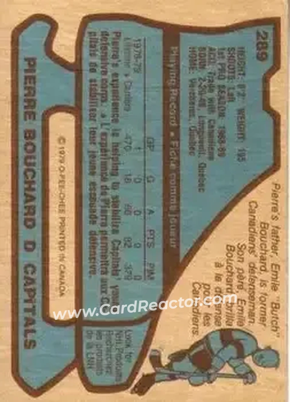 1979-80 O-Pee-Chee #289 - Pierre Bouchard - Washington Capitals - Back
