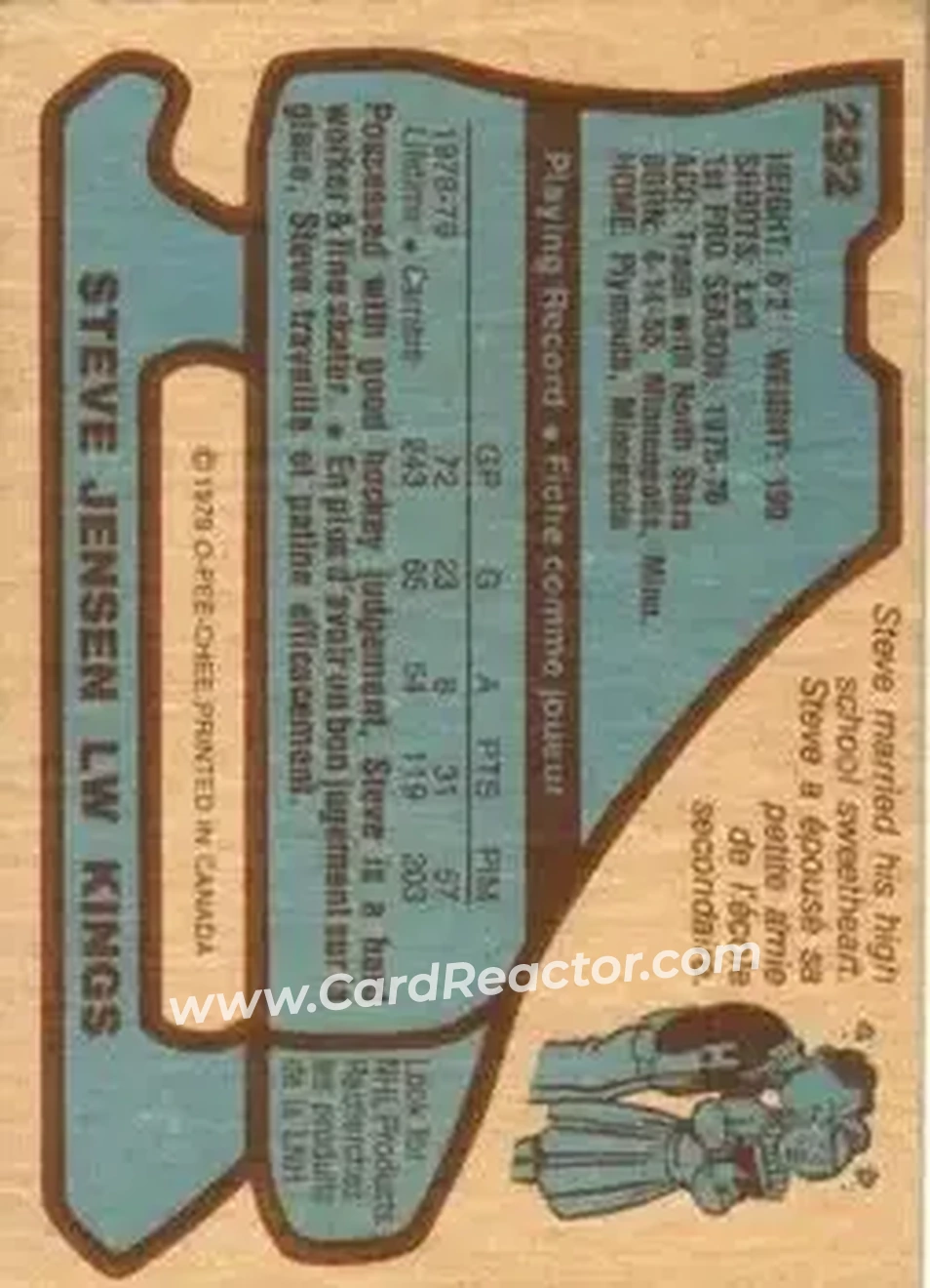 1979-80 O-Pee-Chee #292 - Steve Jensen - Los Angeles Kings - Back