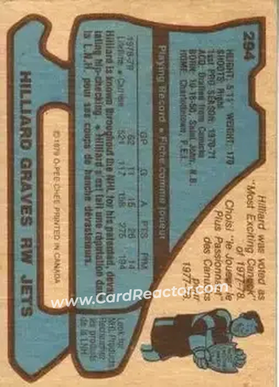1979-80 O-Pee-Chee #294 - Hilliard Graves - Winnipeg Jets - Back