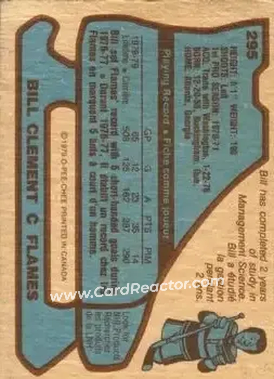 1979-80 O-Pee-Chee #295 - Bill Clement - Atlanta Flames - Back 1979-80 O-Pee-Chee #295 - Bill Clement - Atlanta Flames - Back