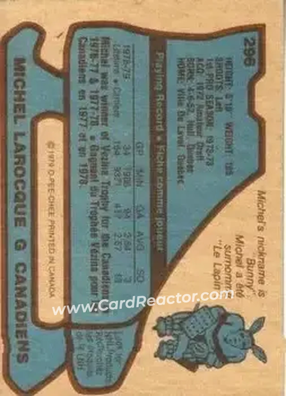 1979-80 O-Pee-Chee #296 - Michel Larocque - Montreal Canadiens - Back