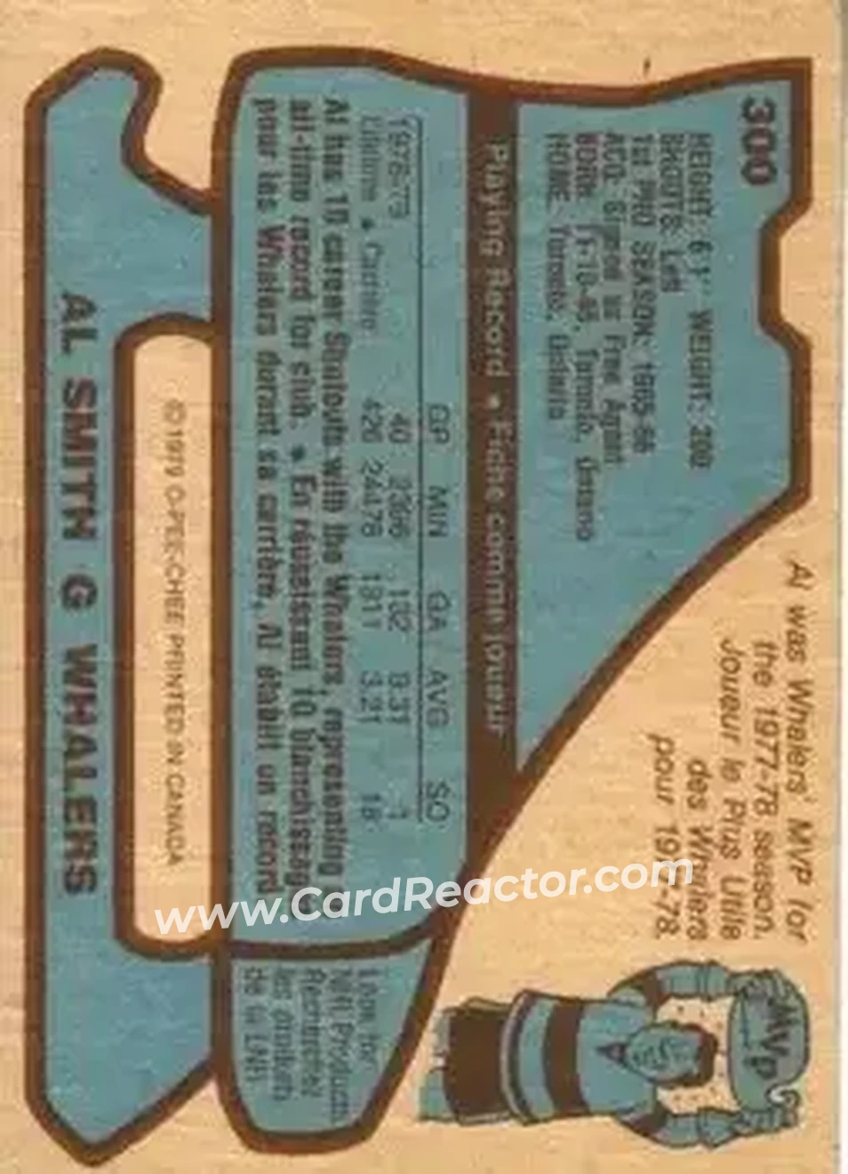 1979-80 O-Pee-Chee #300 - Al Smith - Hartford Whalers - Back 1979-80 O-Pee-Chee #300 - Al Smith - Hartford Whalers - Back