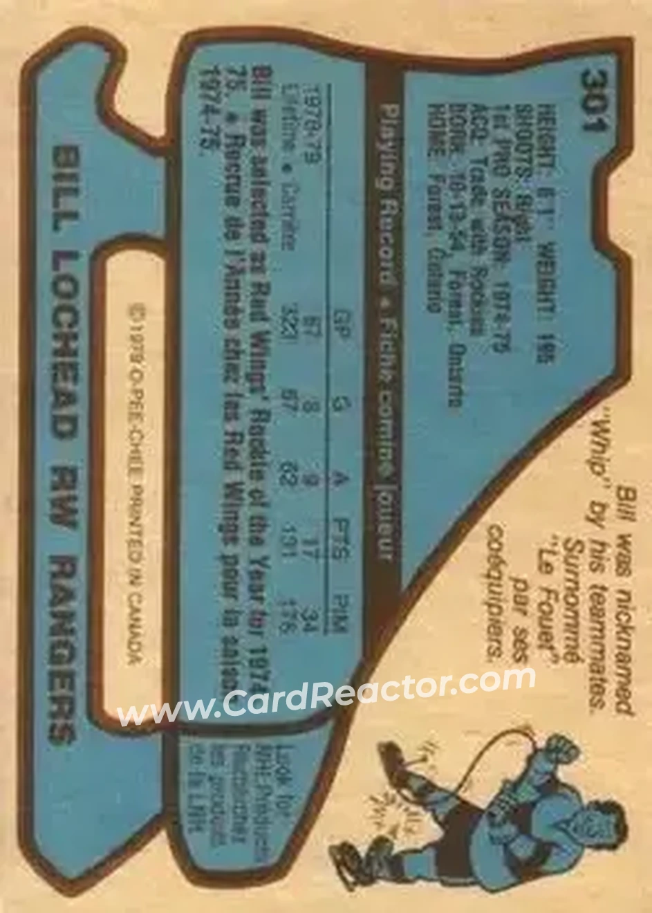 1979-80 O-Pee-Chee #301 - Bill Lochead - New York Rangers - Back