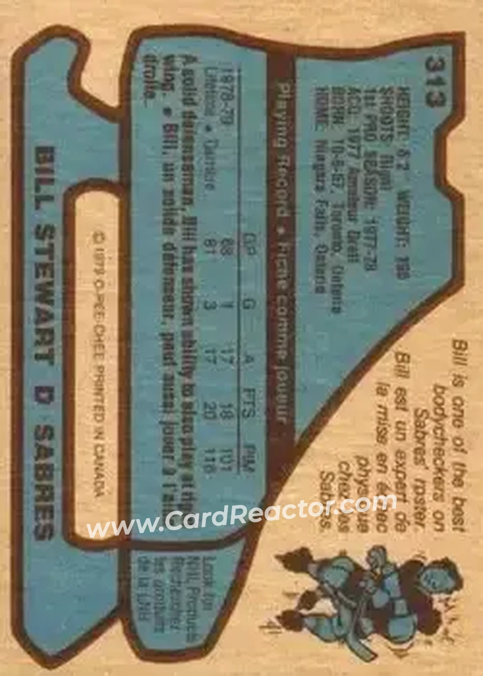 1979-80 O-Pee-Chee #313 - Bill Stewart - Buffalo Sabres - Back