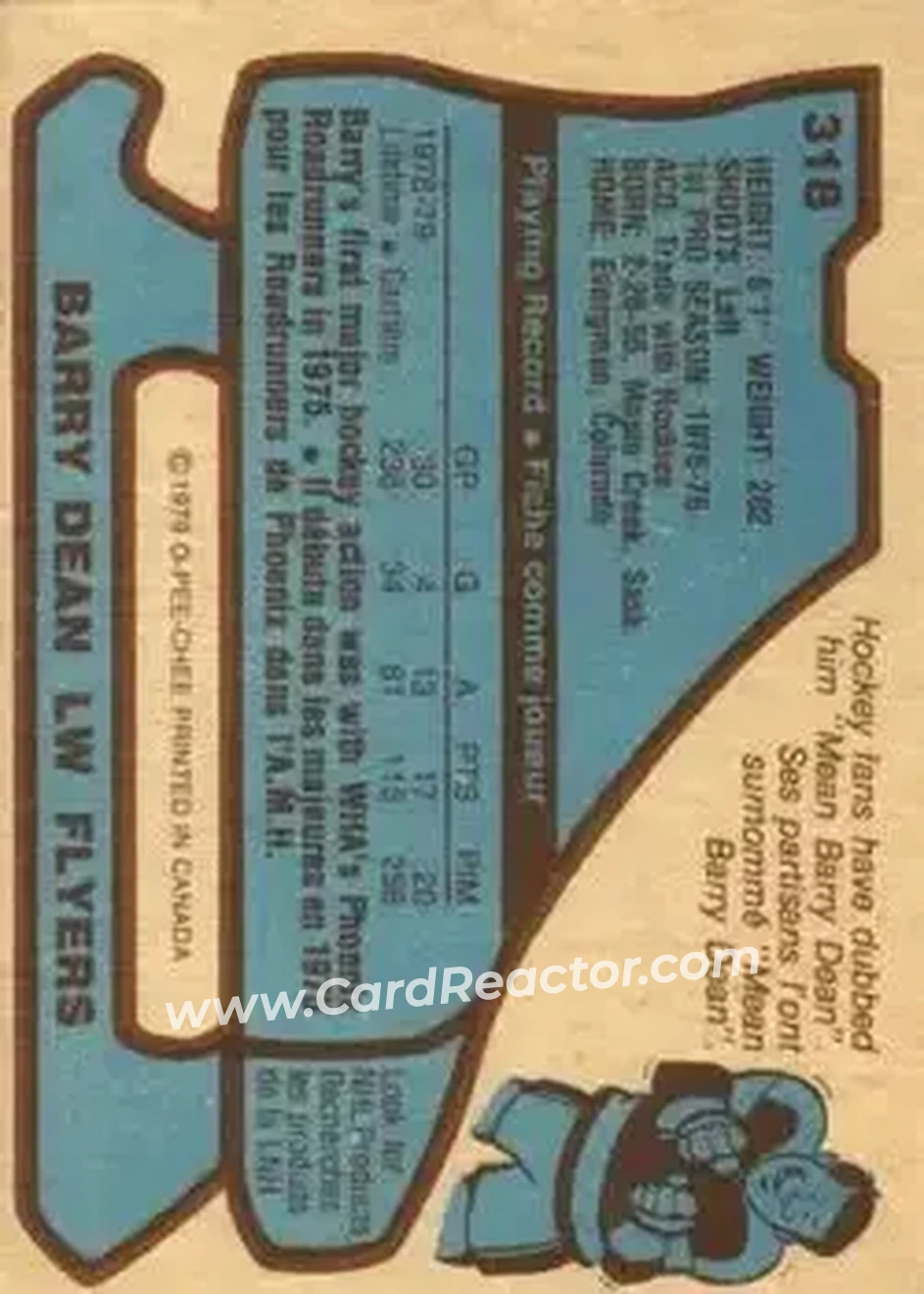1979-80 O-Pee-Chee #318 - Barry Dean - Philadelphia Flyers - Back
