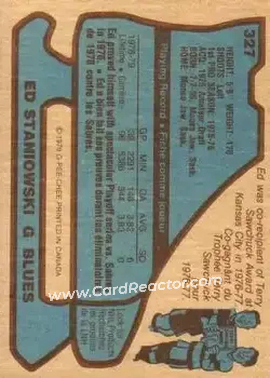 1979-80 O-Pee-Chee #327 - Ed Staniowski - St. Louis Blues - Back