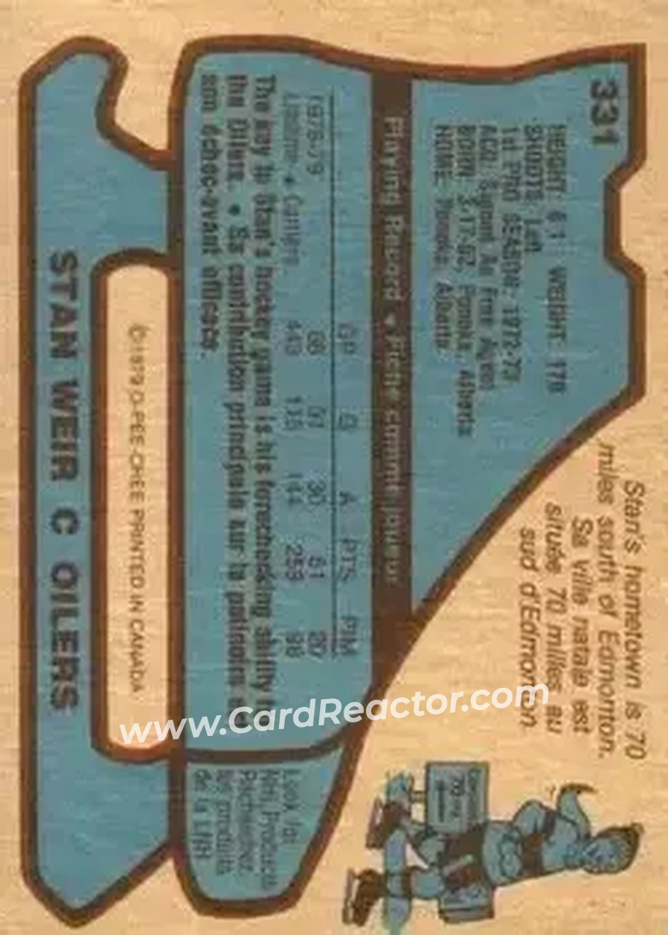 1979-80 O-Pee-Chee #331 - Stan Weir - Edmonton Oilers - Back