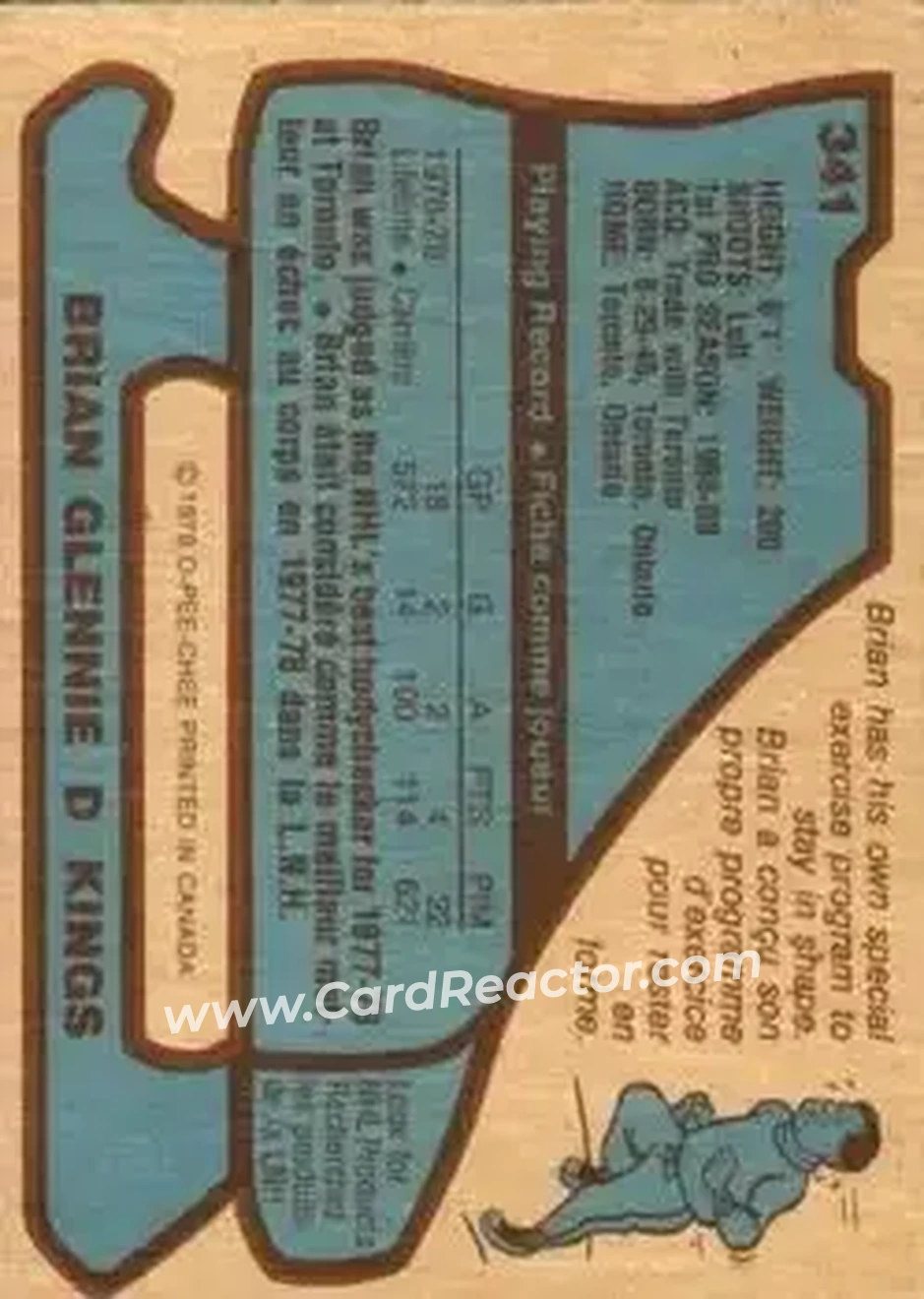 1979-80 O-Pee-Chee #341 - Brian Glennie - Los Angeles Kings - Back