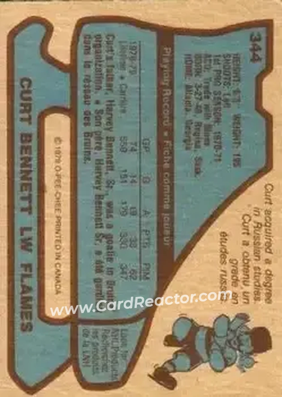1979-80 O-Pee-Chee #344 - Curt Bennett - Atlanta Flames - Back