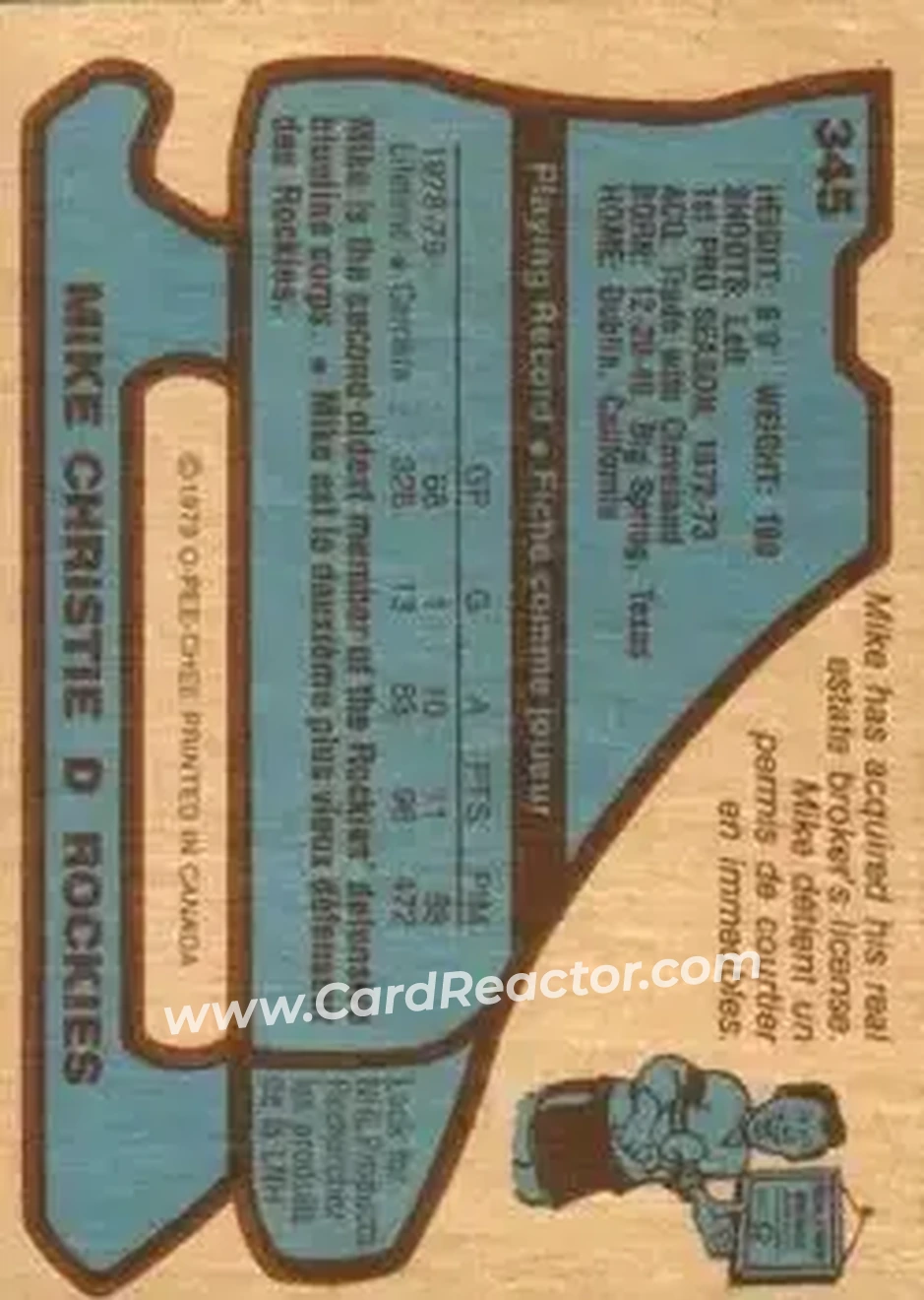 1979-80 O-Pee-Chee #345 - Mike Christie - Colorado Rockies - Back