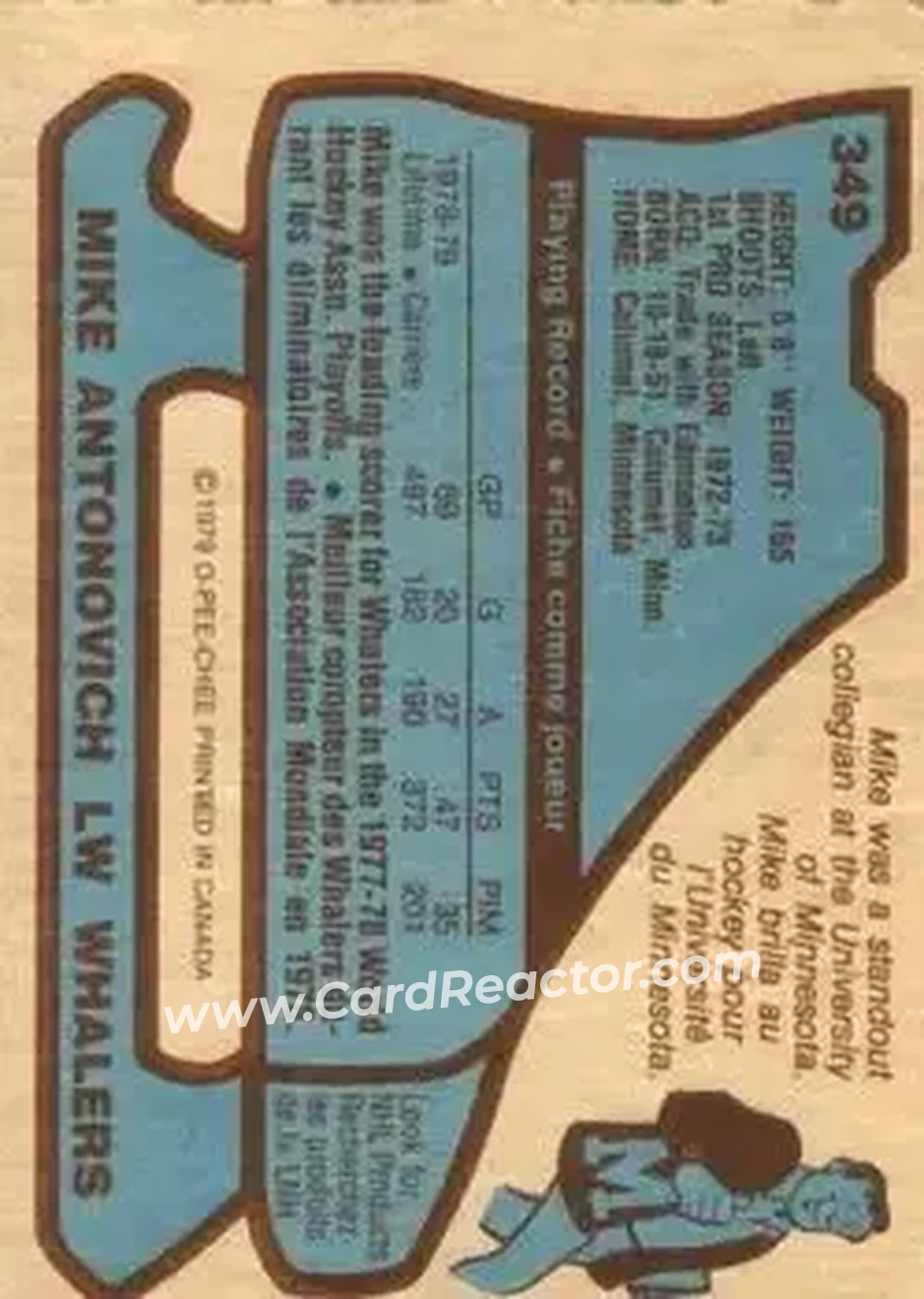 1979-80 O-Pee-Chee #349 - Mike Antonovich - Hartford Whalers - Back